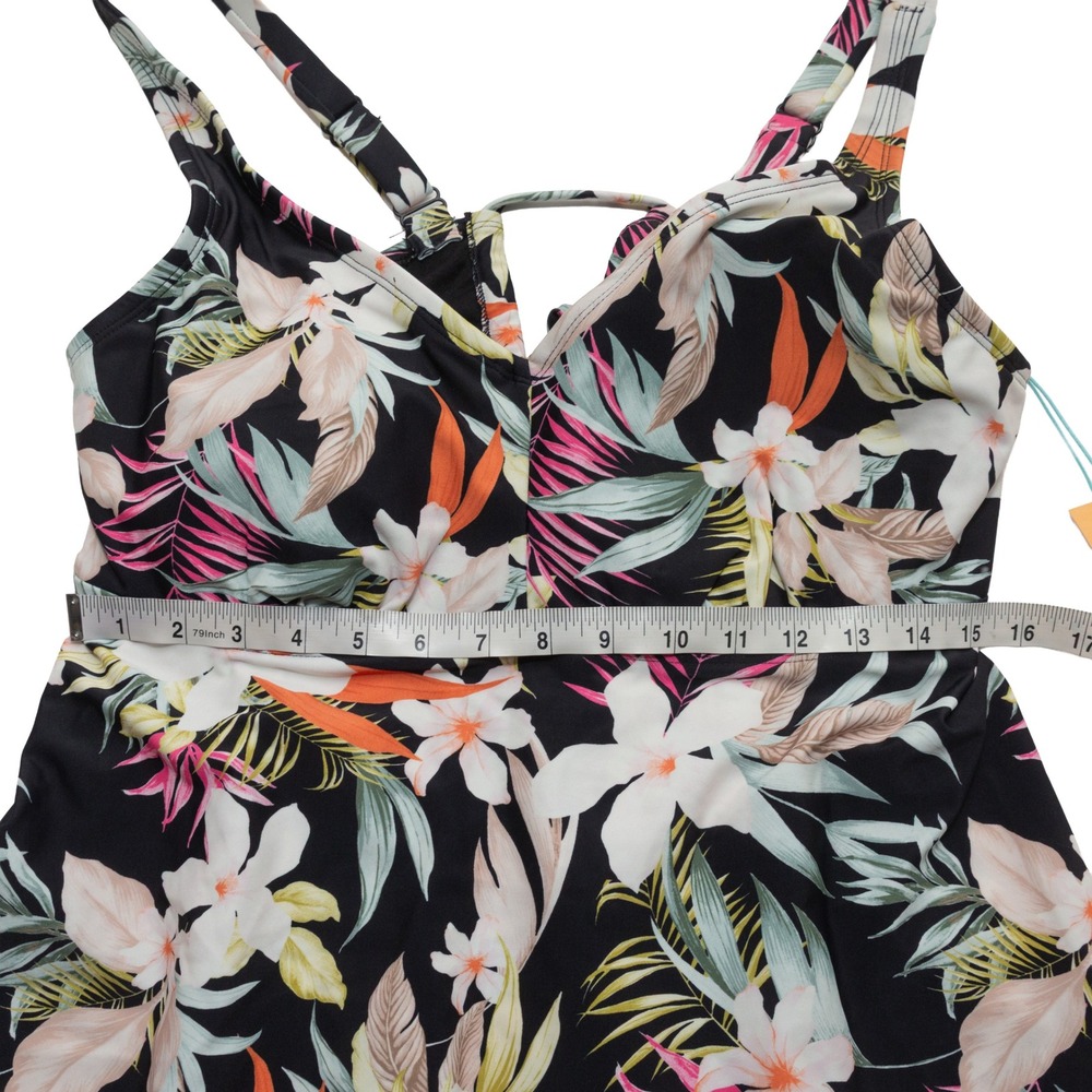NEW Kona Sol Tankini Top Women 2X Black Floral Handkerchief Hem Tropical Swim - Picture 5 of 9